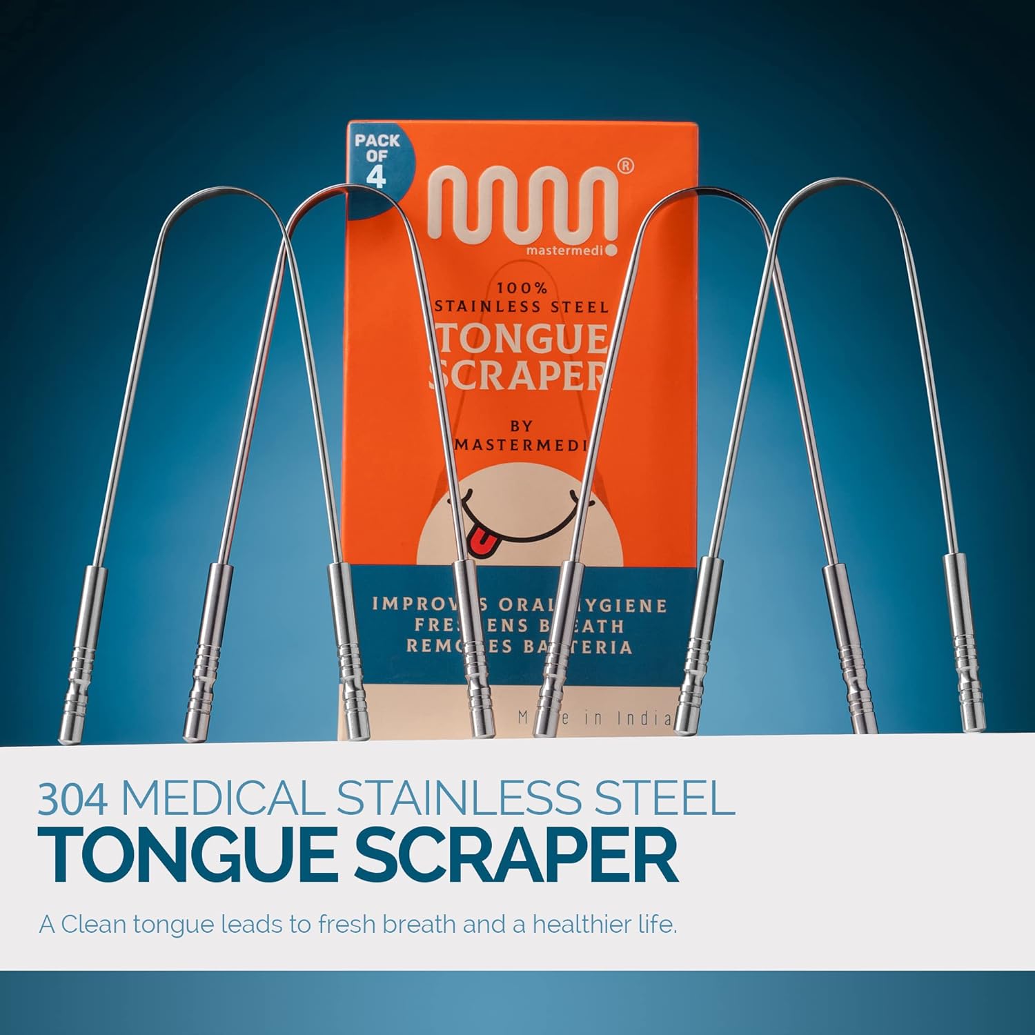 MasterMedi Tongue Scraper, Bad Breath Treatment for Adults & Kids, Medical Grade 100% Stainless Steel Tongue Scrapers for Oral Care, Easy to Use Tongue Cleaner with Ergonomic Design for Hygiene : Industrial & Scientific