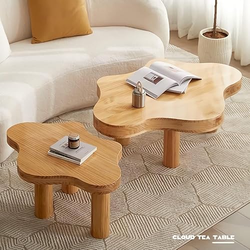 Miniatura 7 de Cloud - Mesa de centro moderna geométrica de madera irregular con 3 patas, mesa auxiliar gruesa de esquina redonda para espacios pequeños, muebles