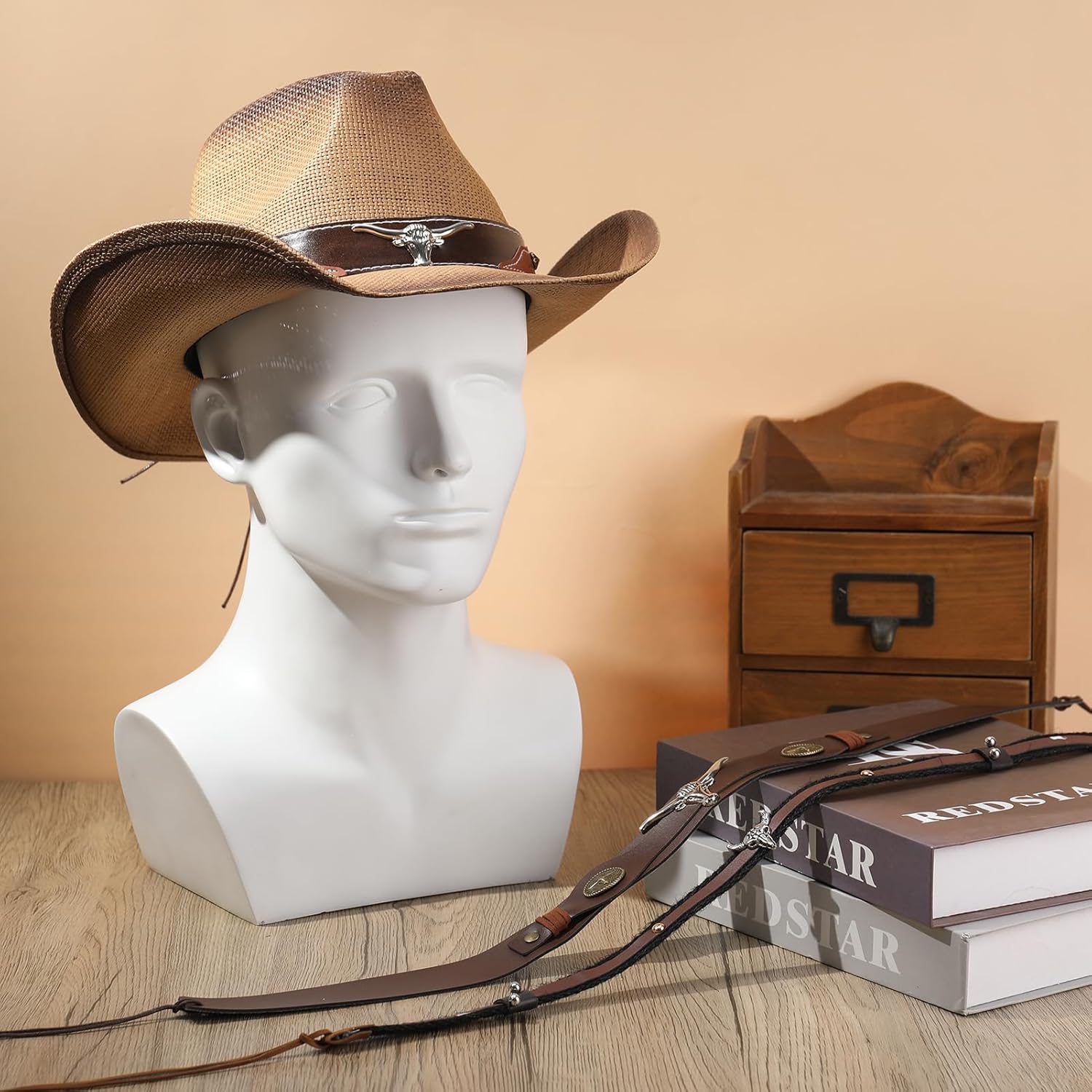 Straw Cowboy Hat for Women and Men Cowgirl Hat with 3 Pcs Hatbands Breathable Western Hats Shapeable Wide Brim Brown