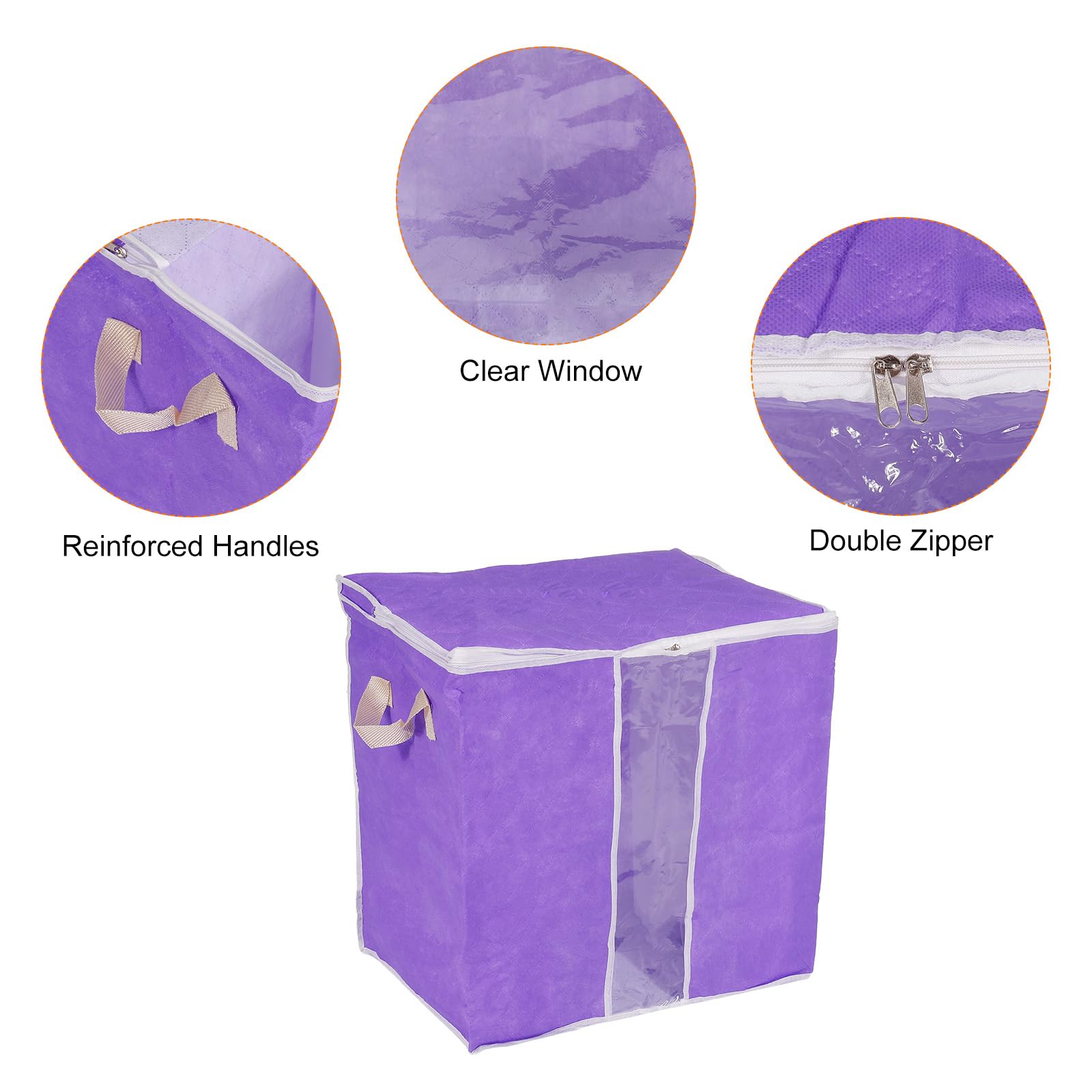 QUARKZMAN Vestiti Conservazione Borsa 3pz Armadio Organizzatore con Rinforzato Manico per Piumini Lenzuola Abbigliamento Cuscini Pieghevole con Robusto Cerniera-Viola