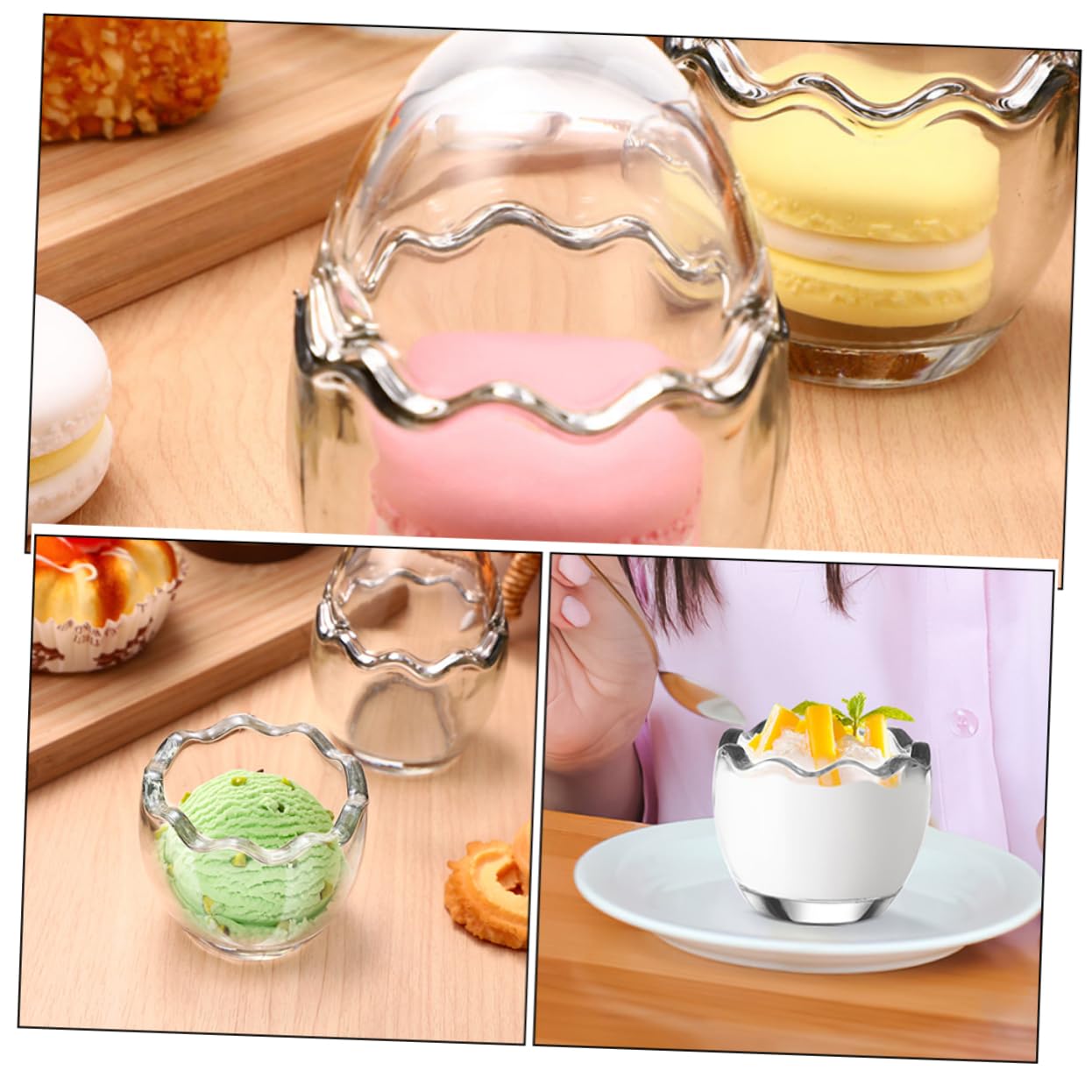 ABOOFAN 4 Stück Puddingbecher aus Glas eisbehälter eisblau Dessert-gläschen Terrarium unterschrank Puddingbehälter Joghurtbecher Eierschale Backbecher Geleebecher Joghurtflasche Container