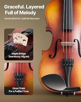 VEVOR Violin 3/4 Size for Adults, Violin Fiddle Set for Beginners with Hard Case, Rosin, Bow, Shoulder Rest, Bridge, Tuner and Extra Strings, Professional Musical Instruments for Student (Brown)