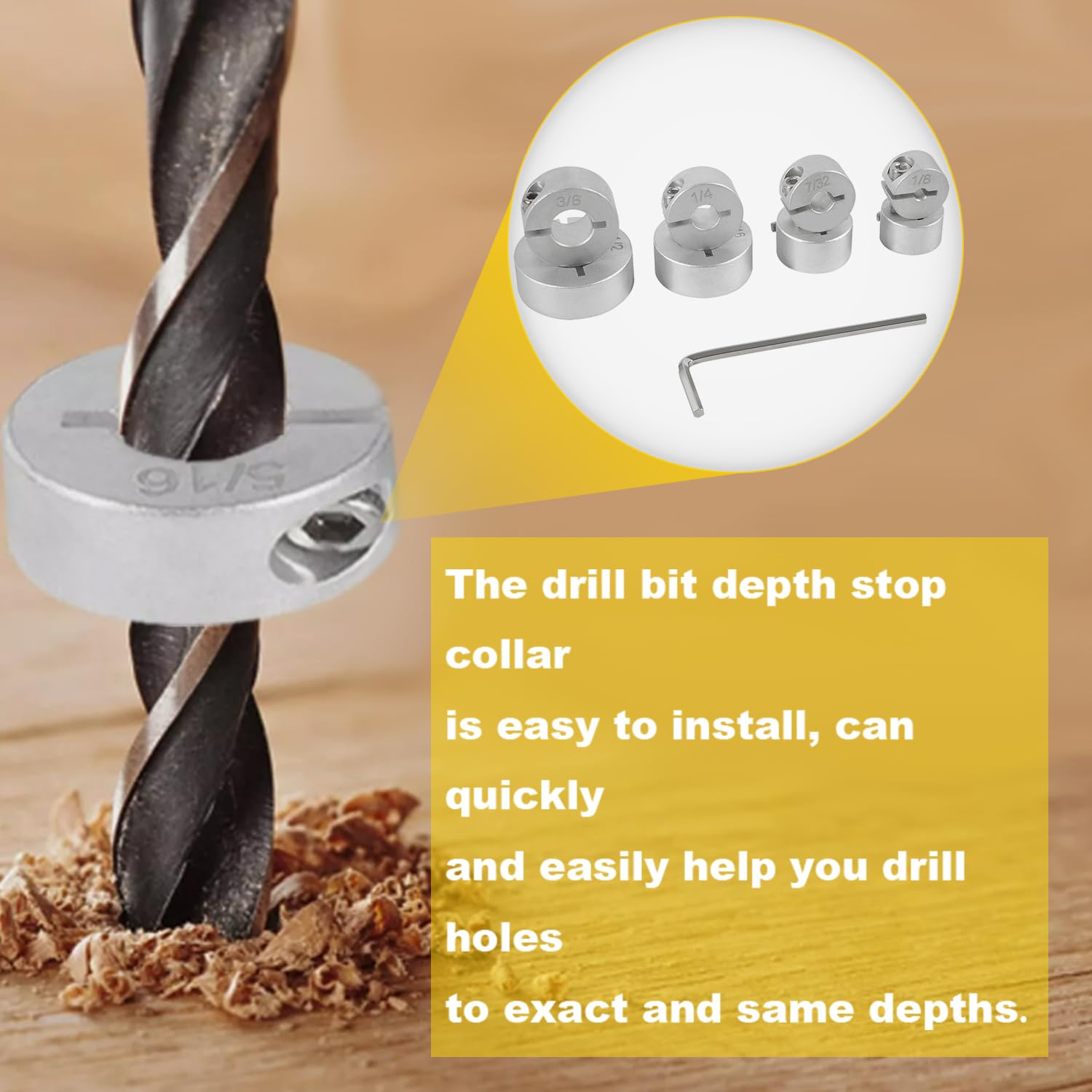 Aluminum Stop Collar Set For Drill Bits - 8 Sizes (1/2" To 1/8") With Holder For Depth Control - View #7