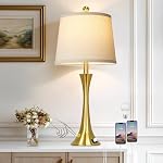 Rinweey 27.5" Gold Lamps for Living Room, Touch Control 3-Way Dimmable Bedside Nightstand Lamps Bedroom Lamp,Modern Gold Table Lamp with USB A+C Ports,Tall Lamps for Living Room End Table（1Pack）