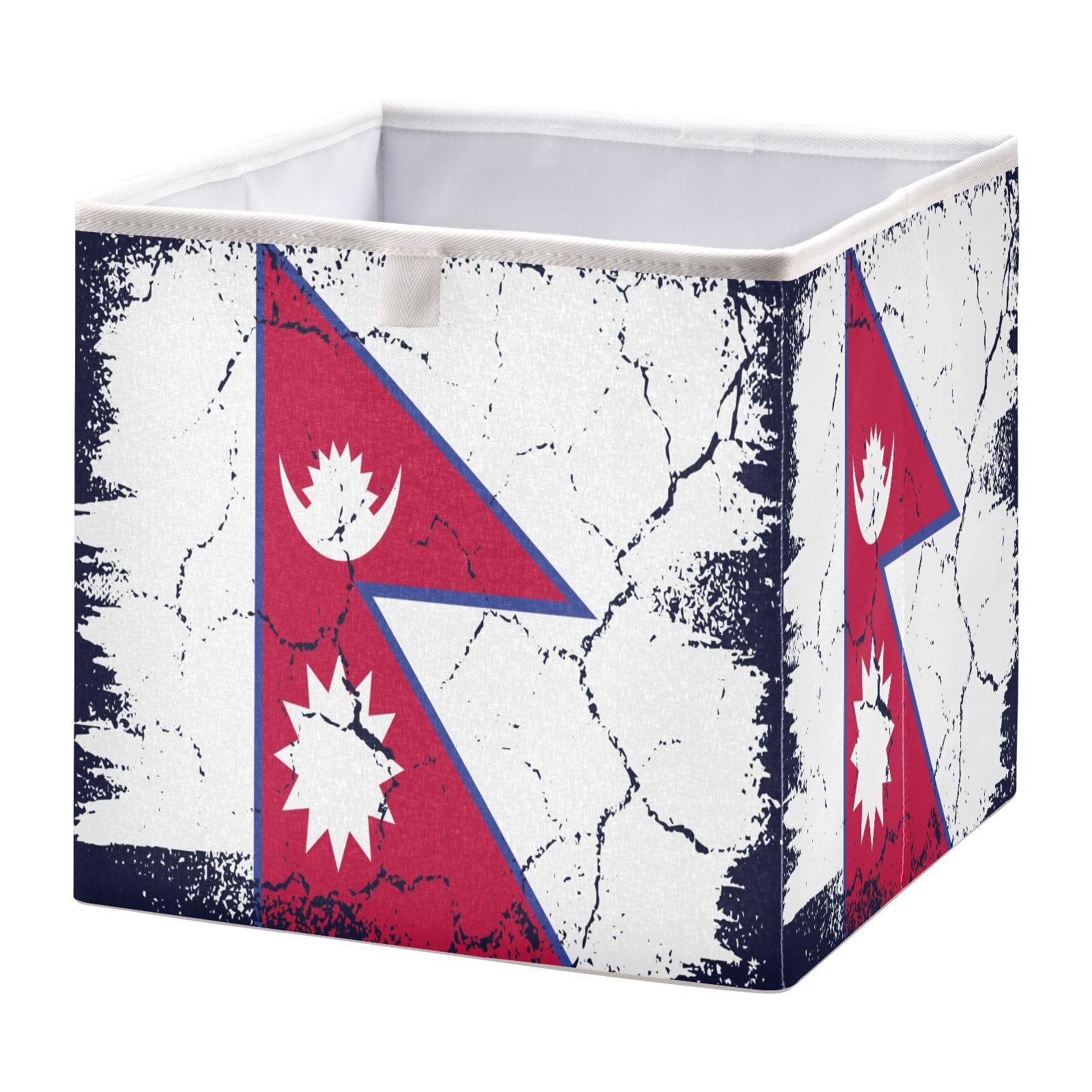 Nepal Flag Grunge Design Foldable Storage Cubes Baskets with Handles, Fabric Storage Bins, Clothes Toys Storage Box for Nursery Closet Shelves Organizer