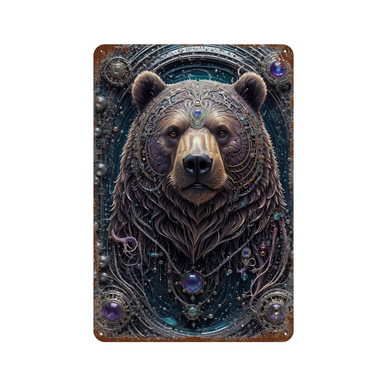 Galactic Bear Chronicles Rustic Tin Plaque 11.8"x7.9", Rustic Home Decor for Office, Studio And Wall Decor