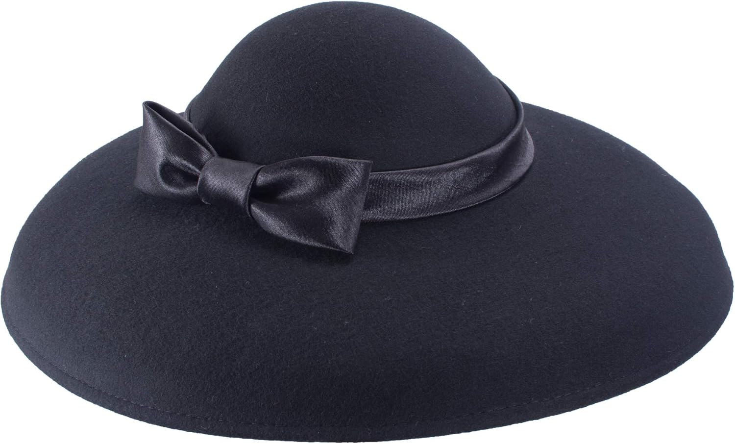 Lawliet Womens Vintage Black Wool Felt Floppy Wide Brim Dress Church Bridal Hat A508