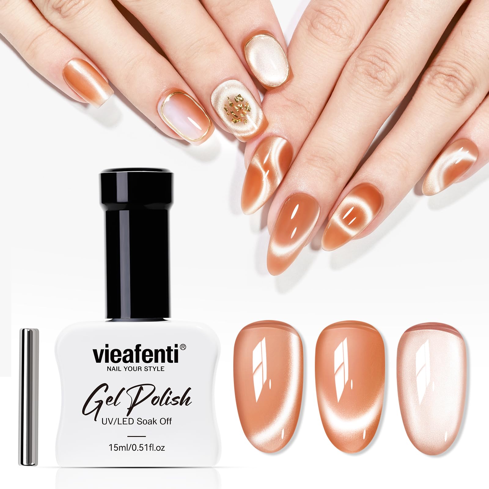 vieafenti Cat Eye Gel Nail Polish Brown Magnetic Moonlight Gel Polish with Magnet 15ml Glossy Cateye DIY Nail