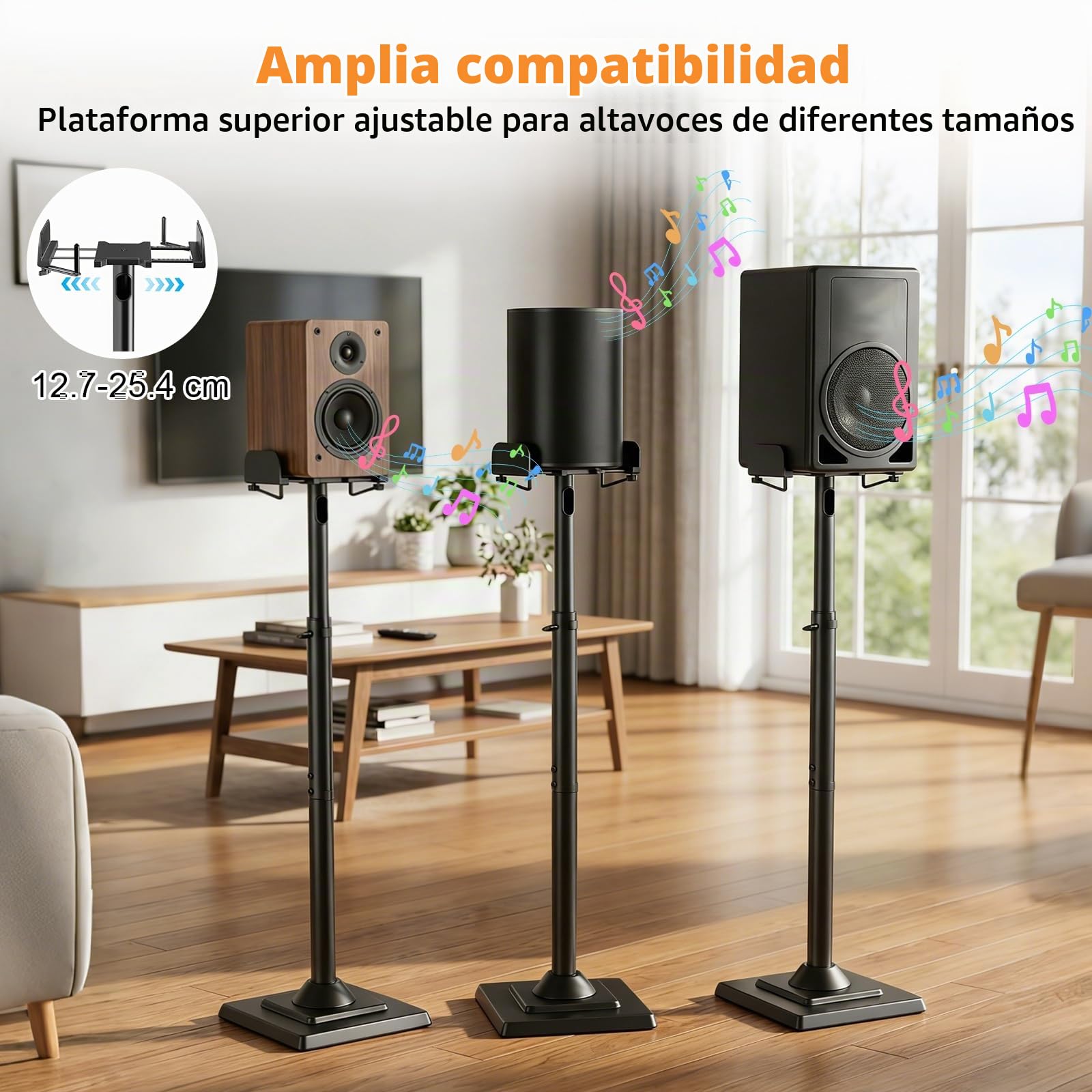 Soportes Altavoces Envolventes (Juego De 2), Soporte para Altavoces Universales con Altura Ajustable (86–109 Cm), Compatibles con Bose/Jbl/Sony, GestióN de Cables, Color Negro