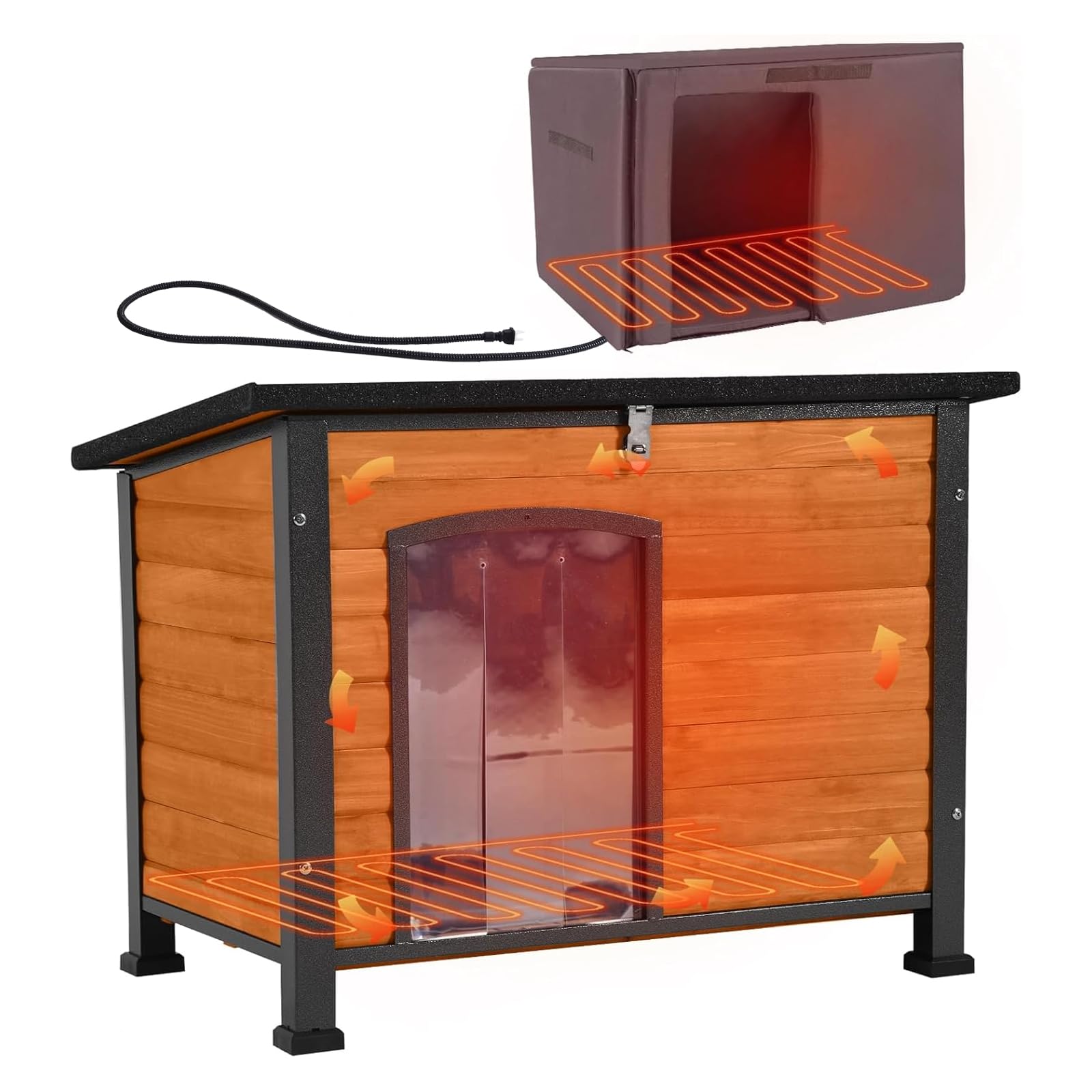 Aivituvin Heated Dog House Outdoor with Heating Pad Insulated Dog Kennel with Liner &amp; Heater for Winter Strong Iron Frame Large Dog Cage for Small &amp; Medium Dogs,33.5"