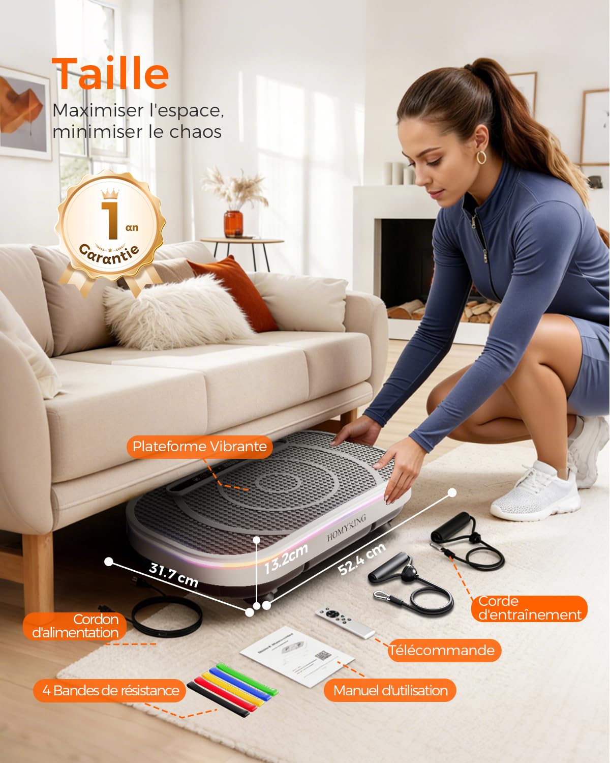 Plateforme Vibrante, Plaque Vibration Plate Fitness Équipement Sport Maison Entraînement Musculation, avec 4 Bandes de Résistance 120 Niveaux d'Intensité Haut Parleur Bluetooth