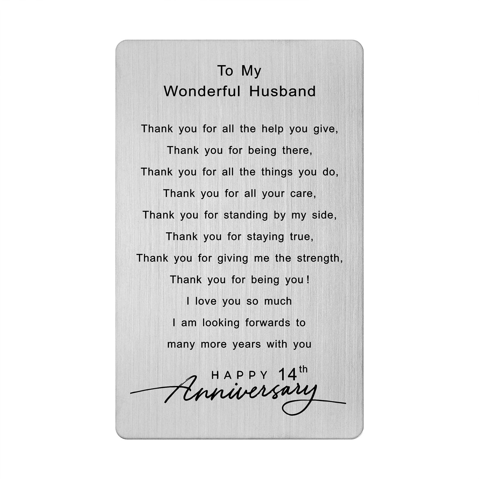 Emideary To My Wonderful Husband 14 Years Wedding Anniversary Milestone Gifts - Happy 14th Anniversary Engraved Wallet Card Inserts - 14 Years of