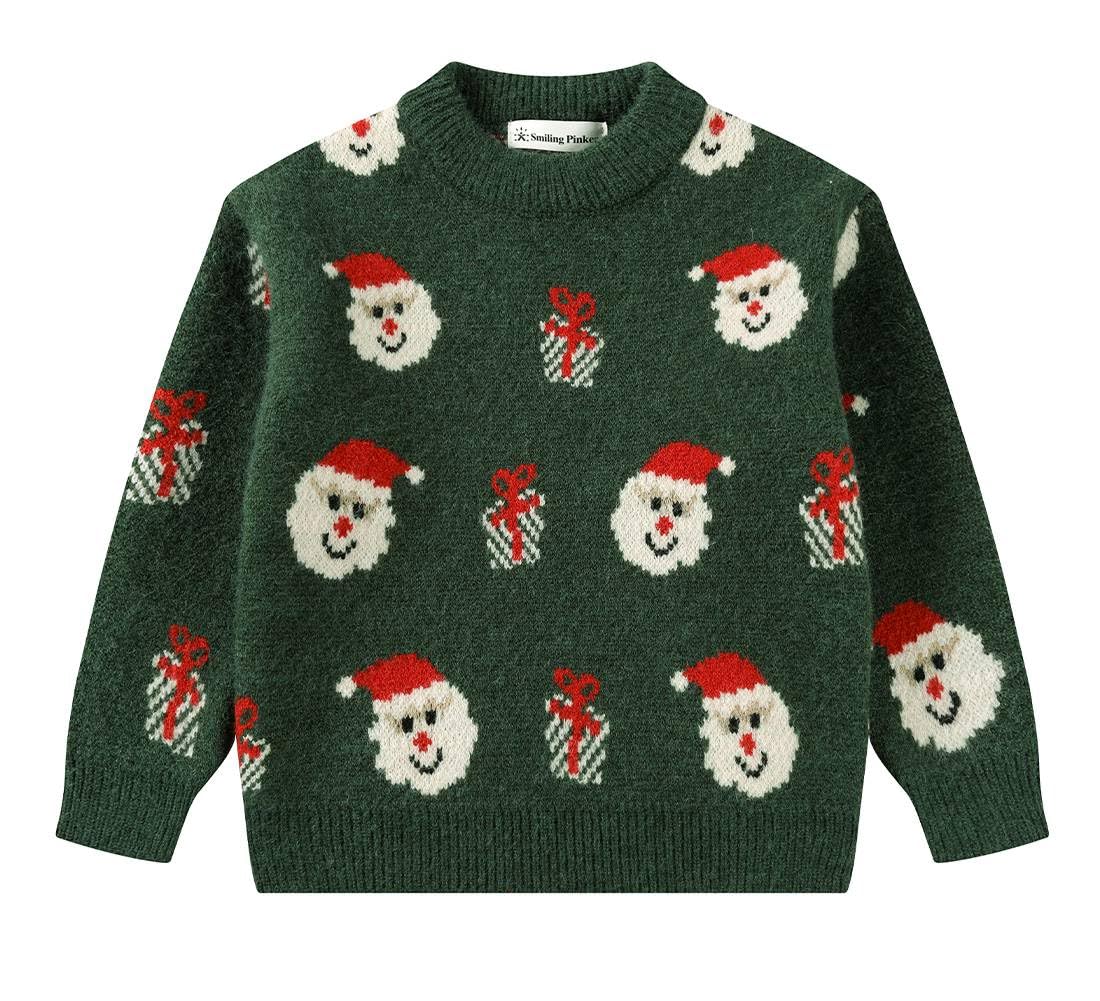 SMILING PINKER Jersey de Navidad para niños, Papá Noel, muñeco de nieve, reno, suéter de punto grueso para niños, otoño e invierno