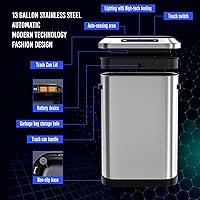 Vista 5 de pouseayar Bote de basura automático inteligente con tapa de 13 galones, cuerpo grueso de acero inoxidable y tapa con sensor súper silencioso con 30