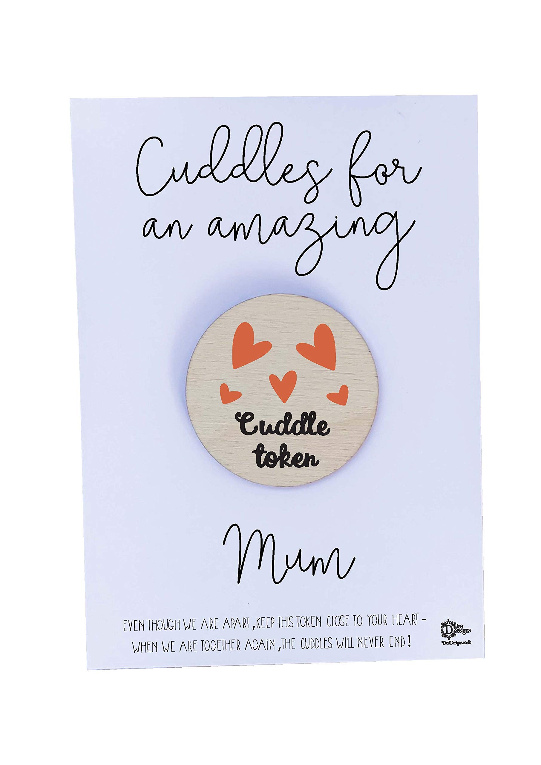 Wooden Cuddle token Cuddles for an amazing Mum - Pocket Hug gift DD1648