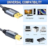 Vista 4 de Cable de impresora USB 2.0 de 50 pies, cable de impresora USB A a USB B de alta velocidad compatible con teclado, MacBook, impresoras y escáneres
