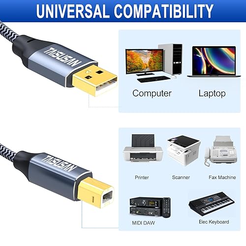 Miniatura 4 de Cable de impresora USB 2.0 de 50 pies, cable de impresora USB A a USB B de alta velocidad compatible con teclado, MacBook, impresoras y escáneres,