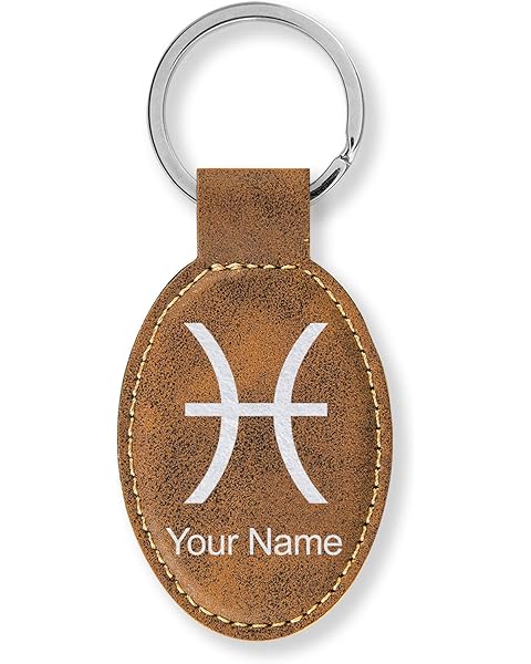 LaserGram Oval Keychain, Zodiac Sign Pisces, Personalized Engraving Included