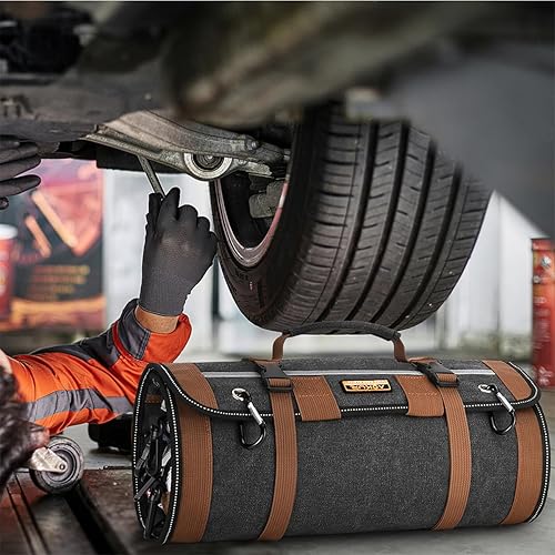 Miniatura 2 de Aokur Organizador de bolsa de herramientas enrollable, 5 bolsas enrollables desmontables, rollo de herramientas de lona portátil para herramientas