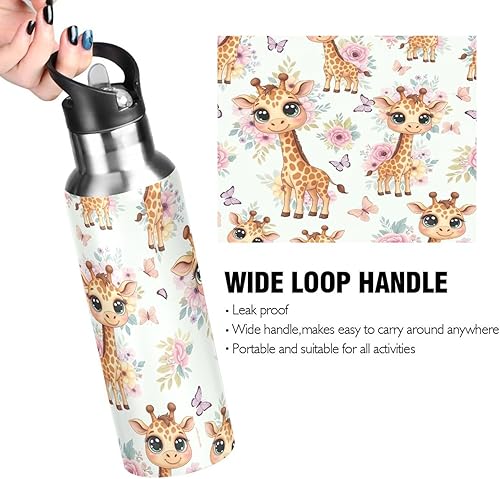 Miniatura 4 de Stainless Steel Vacuum Insulated Water Bottle 32 Oz, BPA-Free Sports Water Bottle for Gym Outdoor Travel School, Cute Cartoon Giraffes Eyes