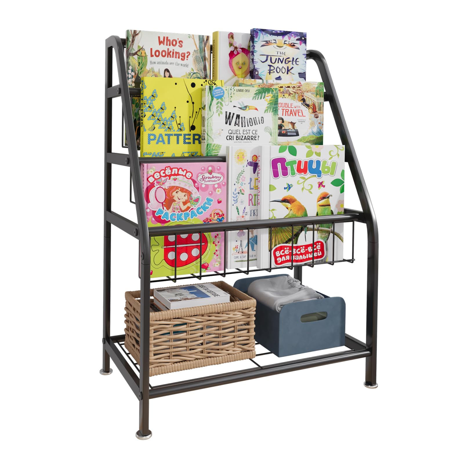 Kids Bookshelf Todder Freestanding for Children Room 18 inches Small Toddler Bookcase Toy Organizer Play Black Stable Bookcase Bookstore Library Book Unit Storage for Small Place