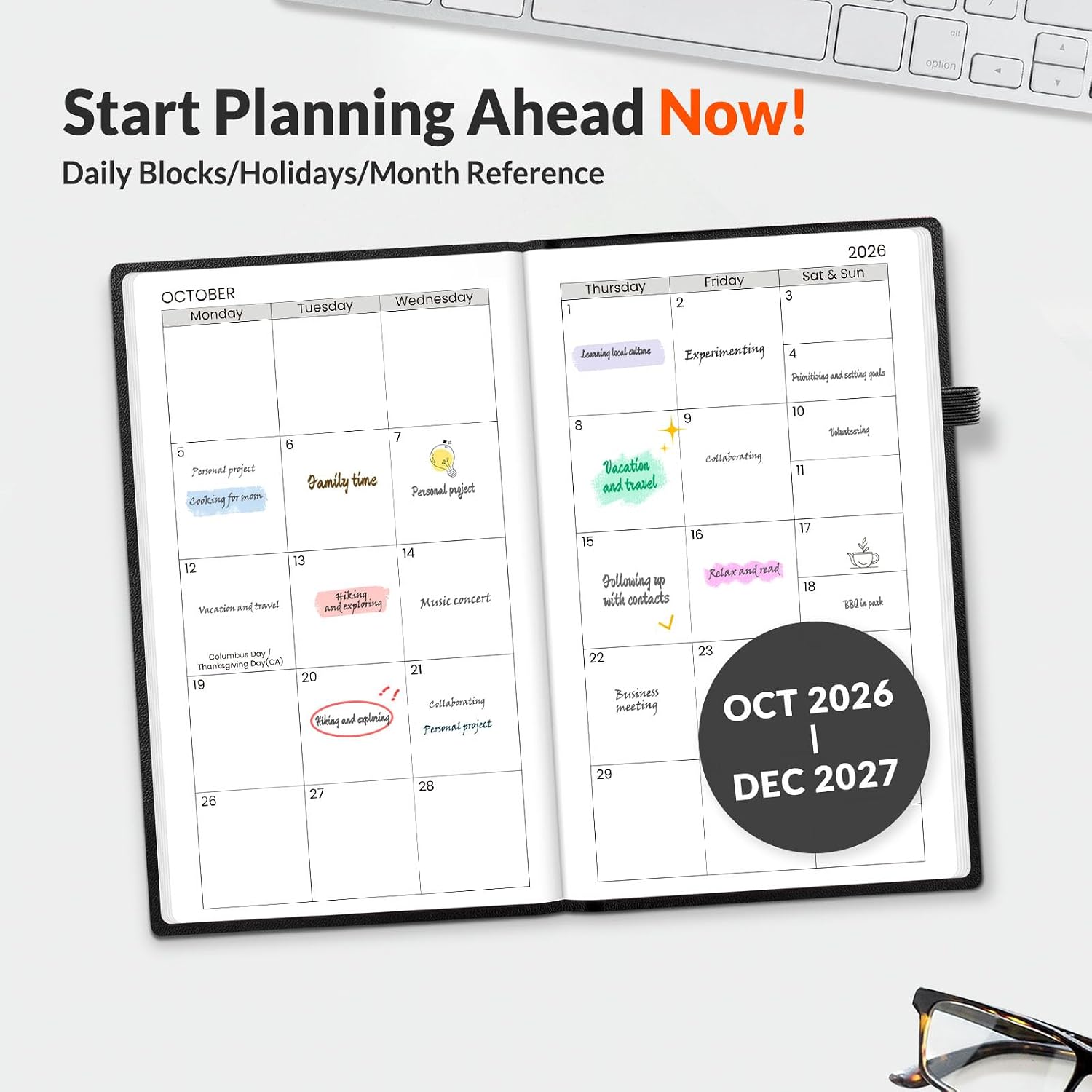 SUNEE 2027 Pocket Weekly Planner for Purse 3.5" x 6" - 12 Month (January 2027 - December 2027), Pocket Size Planner, Hardcover, Notes, Pocket, 100 GSM Paper, Black image 2