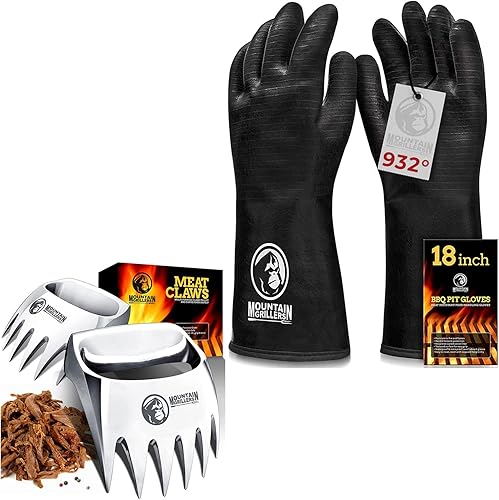 Guantes resistentes al calor extremo para parrilla, barbacoa (18 pulgadas), neopreno, forma de silicona, paquete negro con garras de carne,
