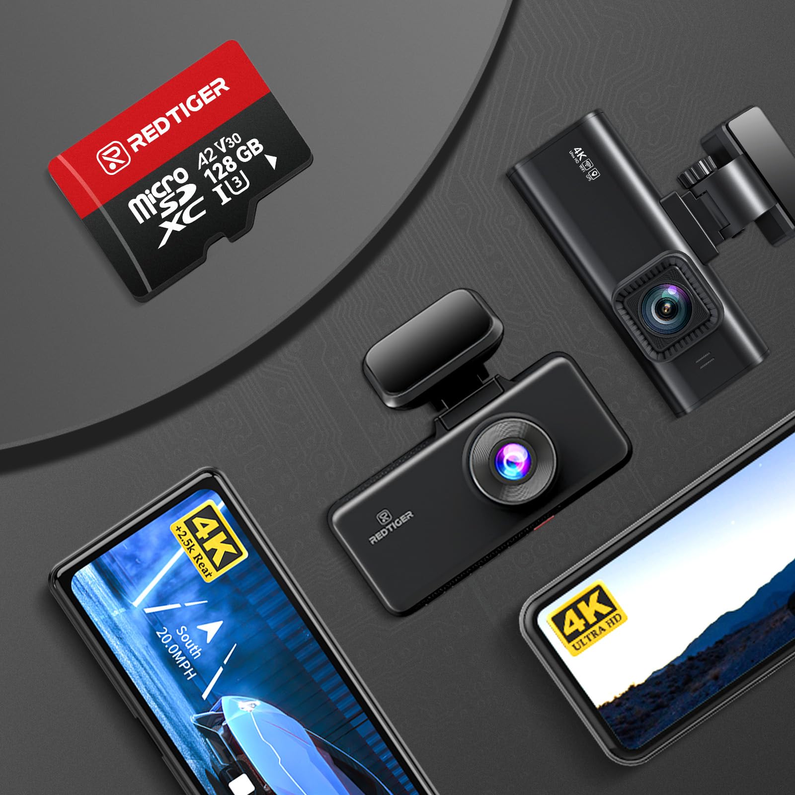 REDTIGER Scheda Micro SD ad alta Velocità da 128 GB con Adattatore, MicroSDXC UHS-I classe 10, U3, V30 A1, Supporto per Dash Cam e Registrazione Video 4K