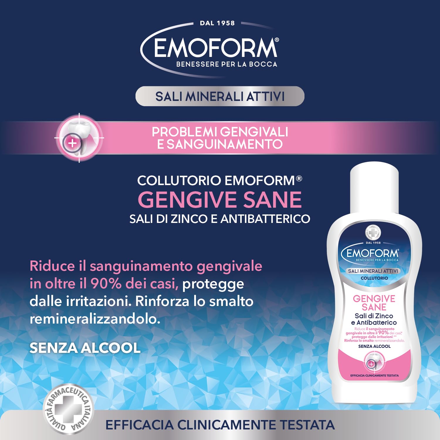 Emoform Gengive Sane 400ml Collutorio Senza Alcool Sali Minerali Attivi con Zinco e Fluoro Colluttorio Antibatterico per Gengive Sensibili, Igiene Orale Quotidiana Riduce Sanguinamente Rinforza Smalto