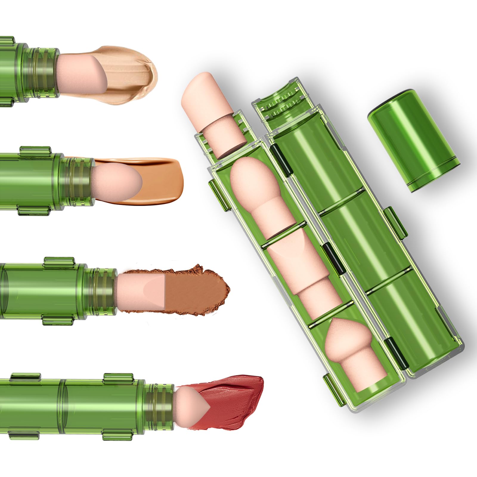 GETPUCHRA 4-in-1 Makeup Sponge Set. Replaceable 4-in-1 Sponge Pen Head Travel Makeup Sponge - All Inclusive Sponge. Latex Free Beauty Sponge Pen with Four Replaceable Makeup Sponge Heads.