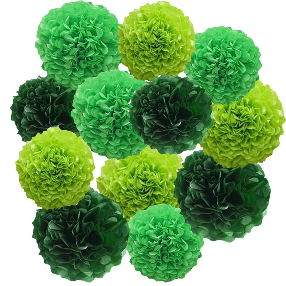 12pcs Paper Pom Poms Tissue Flower Kit - 10in 12in Green Hanging Balls for Wedding Party Decorations - DIY Art Craft Blooms for Birthday Baby Shower Nursery Decor