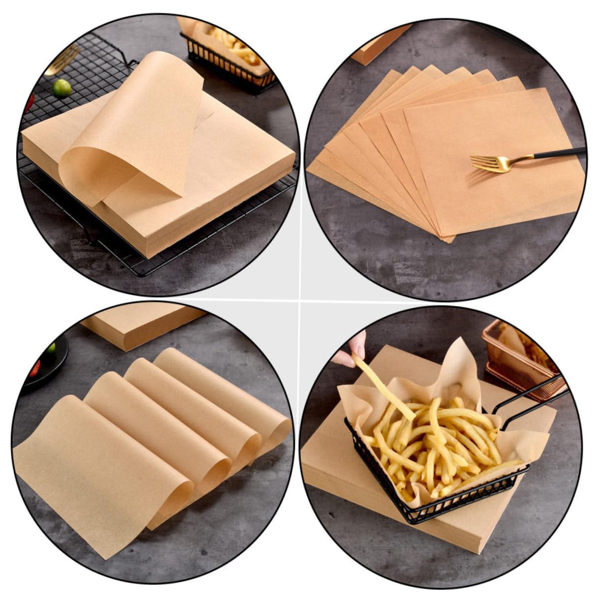 Papel para Hornear Antiadherente Prueba de Aceite 20x20 Cm, Papel Kraft Natural 40 G sin Blanquear, para Hamburguesas y Snacks, Accesorios de Cocina Ecológicos, Adecuado