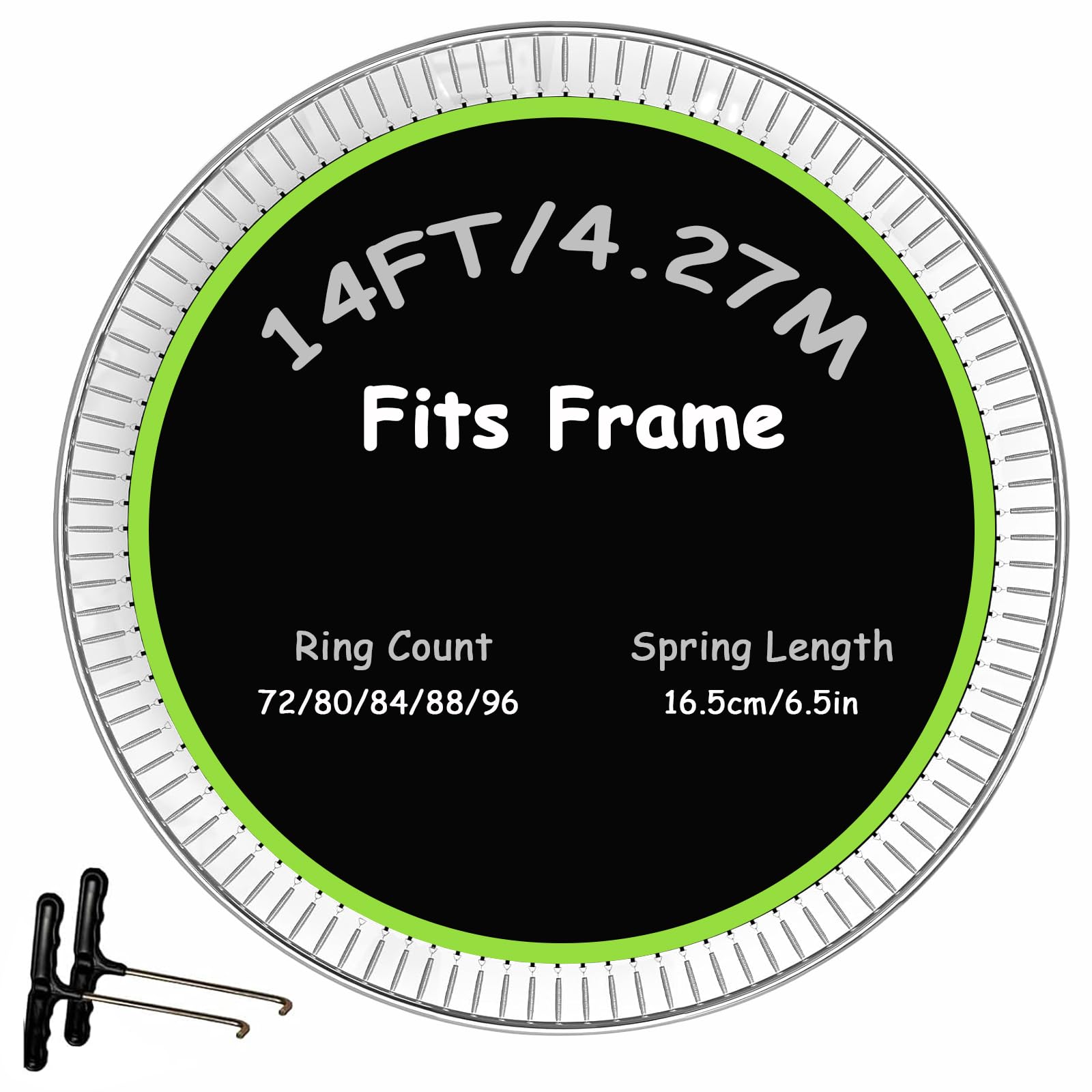 Replacement Trampoline Mat Fits 14ft Round Frame with 72 80 84 88 96 Rings - Trampoline Jumping Mat Fits 6.5" Spring with Spring Tool (Excluding Frame and Spring),Green,88 Rings