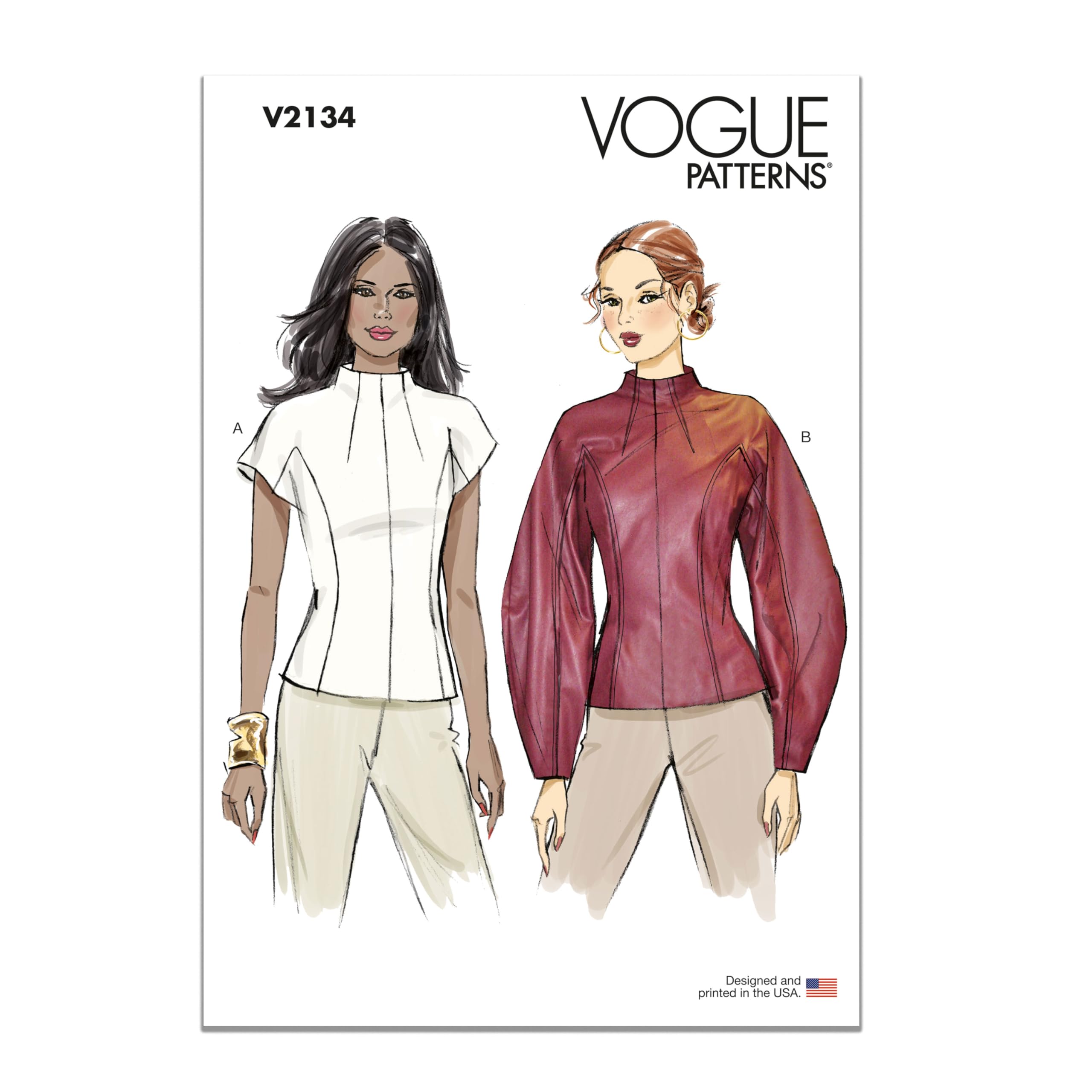 Vogue Patterns Sewing Pattern V2134U5 Misses' and Miss Petite Top with Sleeve Variations U5 (16-18-20-22-24)