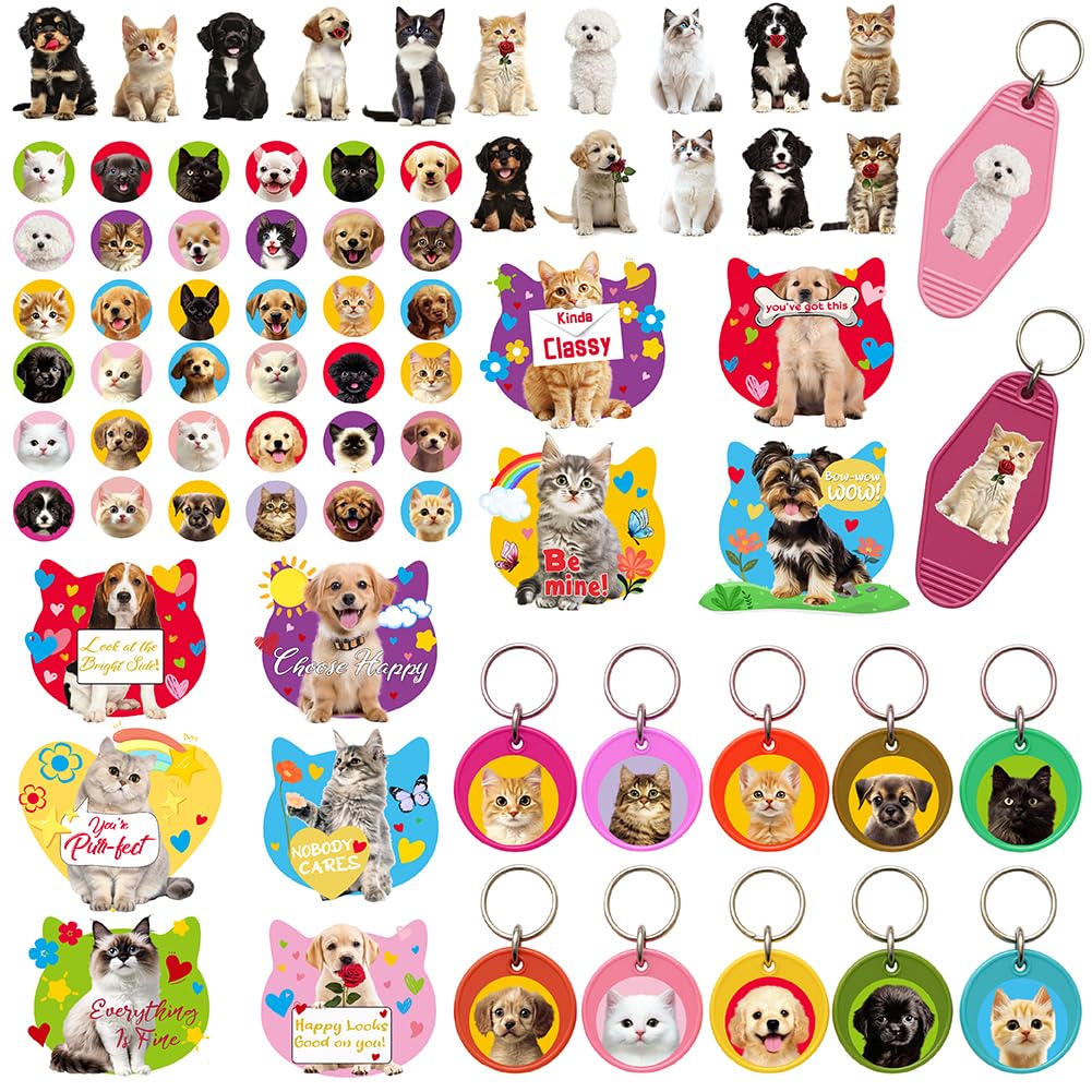 GOMAKERER 61 Pcs Pet Dog Cat UV DTF Transfer Stickers for Motel Keychain Cute Animals UV DTF Stickers Pets Uvdtf Transfer Sticker Decals for Acrylic Hotel Keychain Card