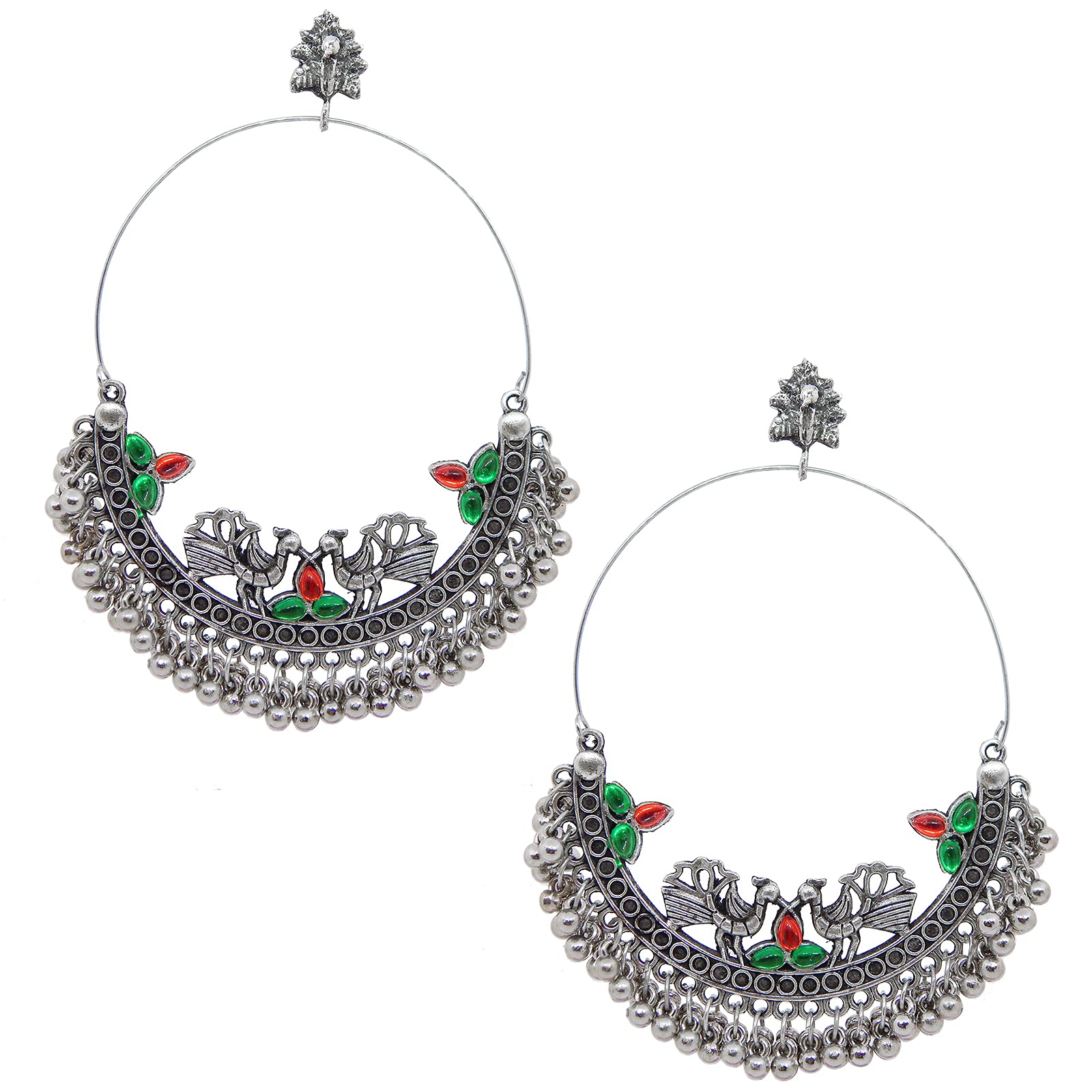 Fresh Vibes Oxidised Afghani Chandbali Earrings for Women - Silver Big Size Tribal Antique Peacock Design Earings (B09FFHZRJG) Amazon Price History, Amazon Price Tracker