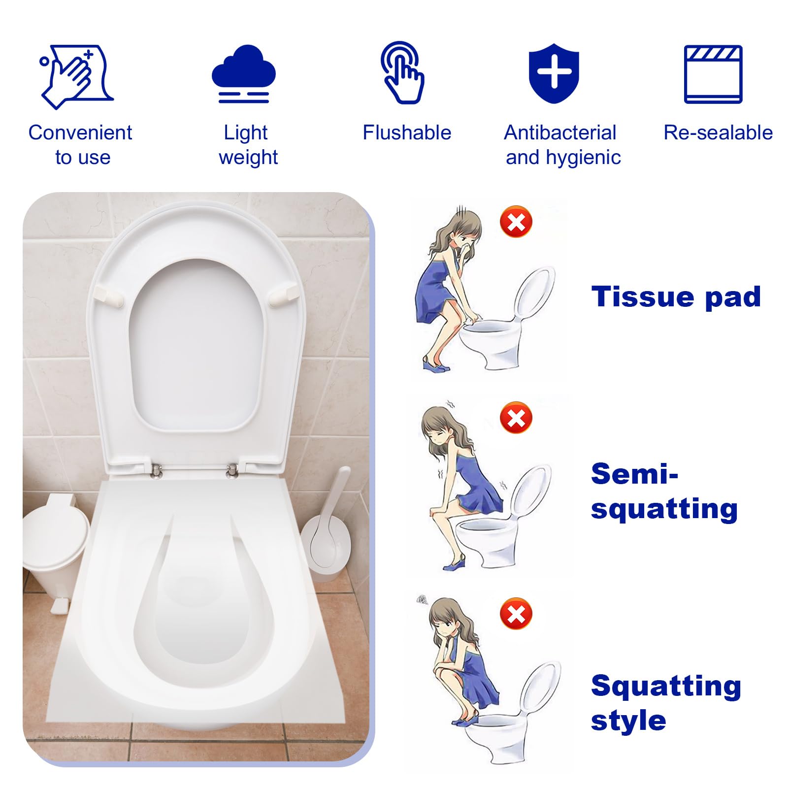 Copriwater USA e Getta Igienici Monouso 100 Pezzi, Copri Water WC Biodegradabili da Viaggio Antibatterico