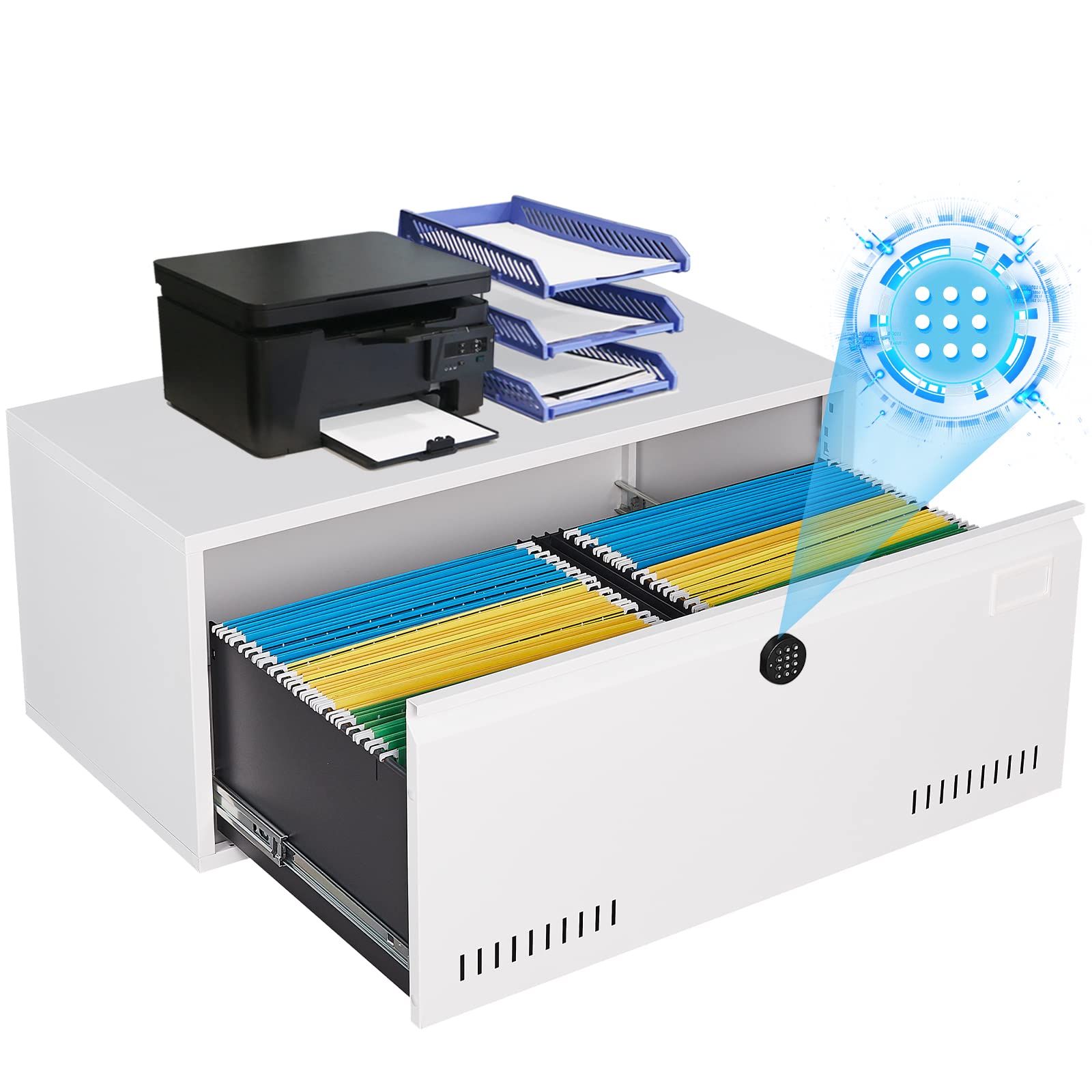 Photo 1 of KAER Metal Lateral File Cabinets with Lock,Drawer Large Metal Filing Cabinet,Lateral File Cabinet, for A4 Legal/Letter Size,Home Office Furniture,Metal Steel Electronic Code White