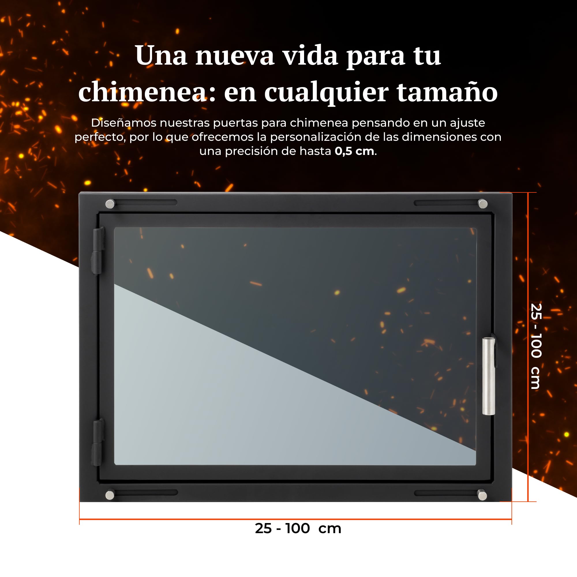 X6 | Puerta de Chimenea a Medida | Puerta para Chimenea, Estufa, Barbacoa y ahumador | Cristal vitrocerámico | Puerta de Acero con Marco | Versión Premium con Accesorios INOX