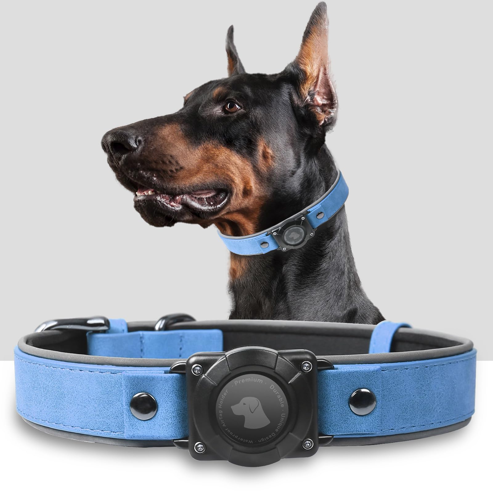 AirTag Dog Collar - Leather Dog Collar with Air Tag Holder | IPX8 Waterproof, Reflective, High - End, Adjustable Soft Padded | Dog GPS Tracker Collars
