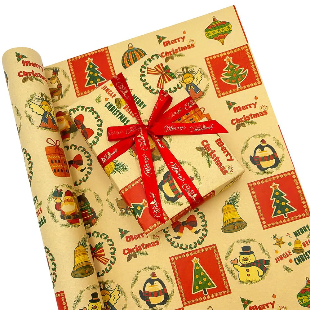 Weihnachtsgeschenkpapier Set - 5 Rollen Mit 15m Gesamtlänge In Natural Kraft