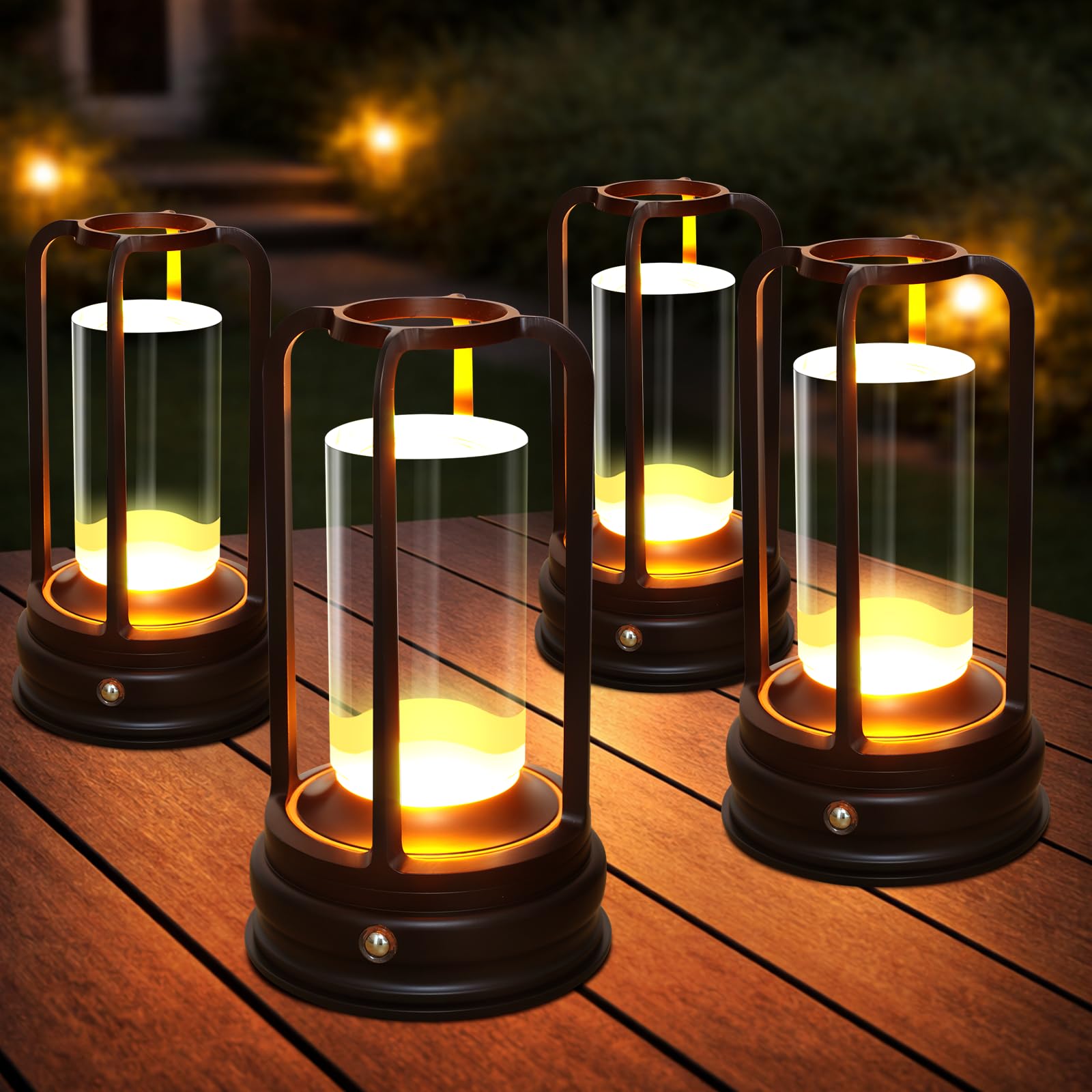 Kangtaixin Rechargeable Cordless Table Lamp, Portable LED Touch Lamp with 3 Colour Dimming, 2000mAh Battery, for Outdoor, Garden, Restaurant and Camping, Black, 4 Pack