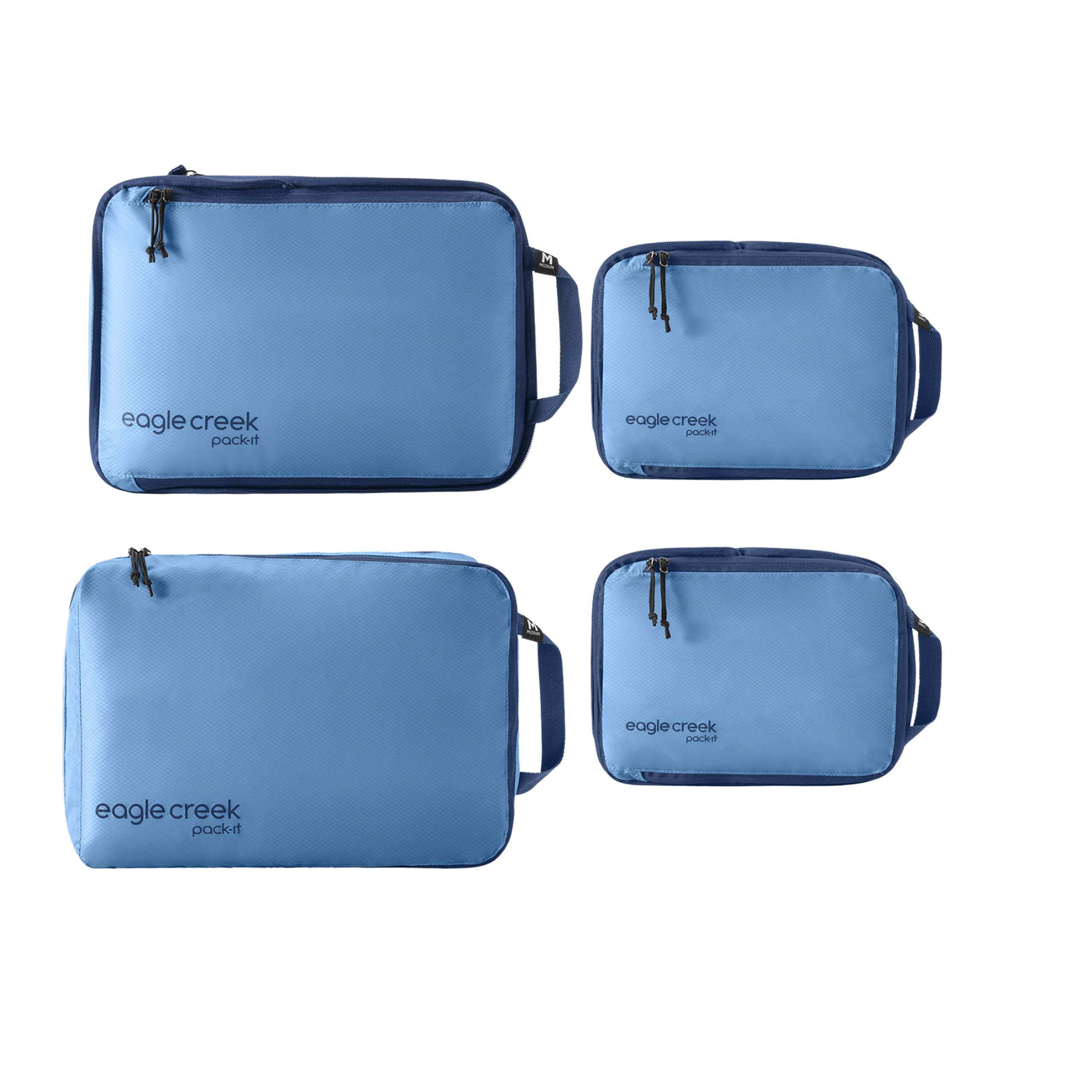 Eagle Creek Pack-It Isolate Carry-On Set, Blue Dawn, Set of 4 | Carry-On Packing Cubes, Travel Essentials, Angled Zipper, Stackable Compression for Luggage