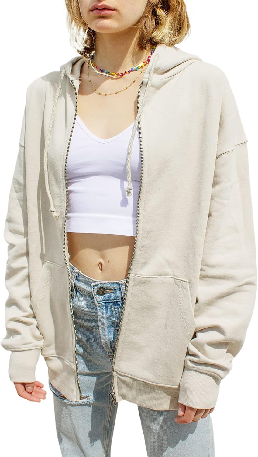 Women's Zip Up Oversized Hoodies Long Sleeve Y2K Cardigan Jacket