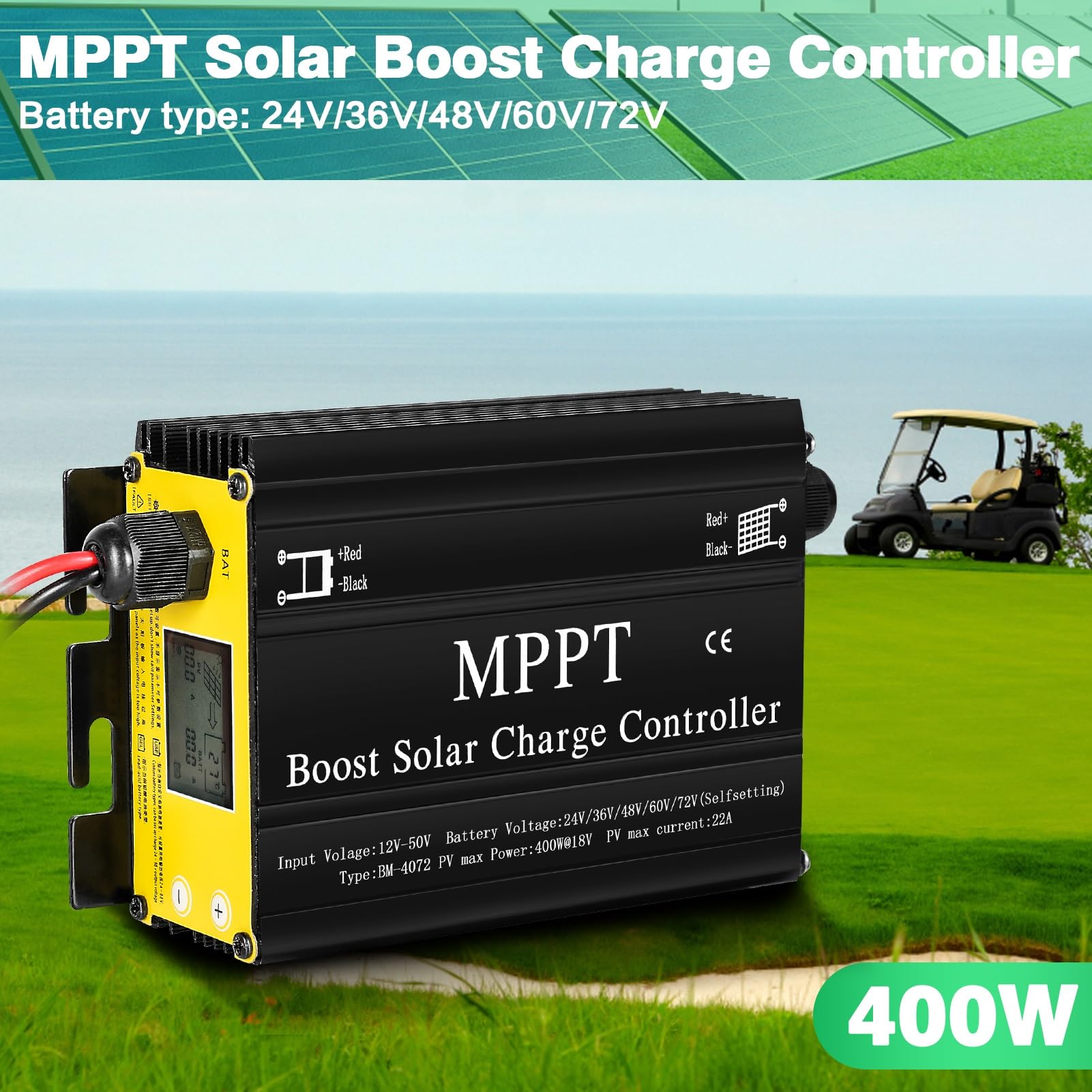 DEWIN Controlador de Carga Solar, MPPT Boost Controlador de Carga Solar 400W 24V 36V 48V 60V 72V Regulador de Voltaje