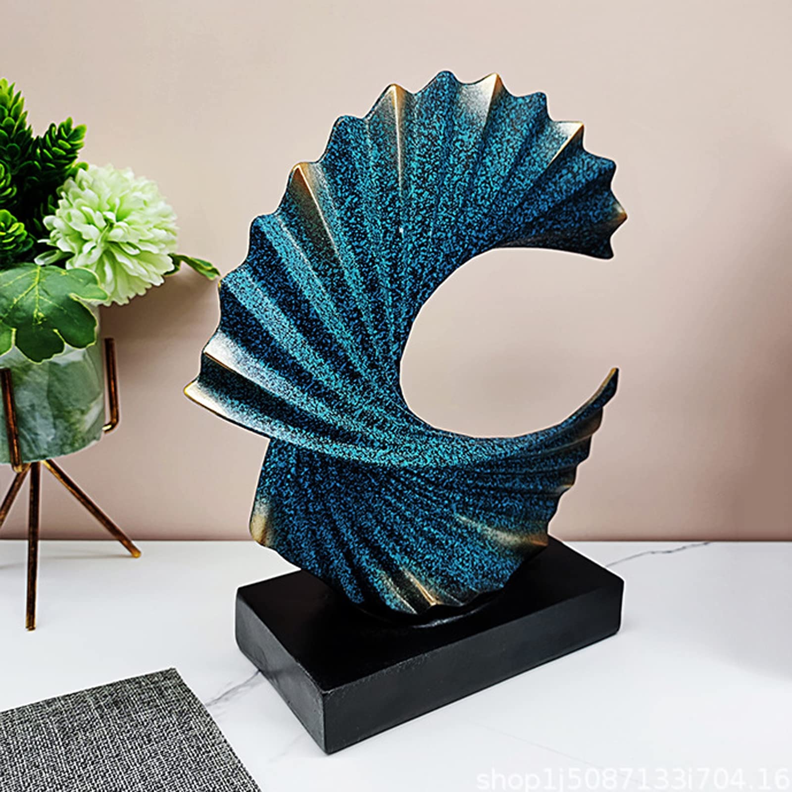 Tauzveok Moderne dagaccenten abstracte sculptuur zwarte basis, oceaangolf, tafelbladkunst woondecoratie, elegante decoraties voor woonkamer, slaapkamer, kantoorbureaublad, kasten,Blauw,H 28cm