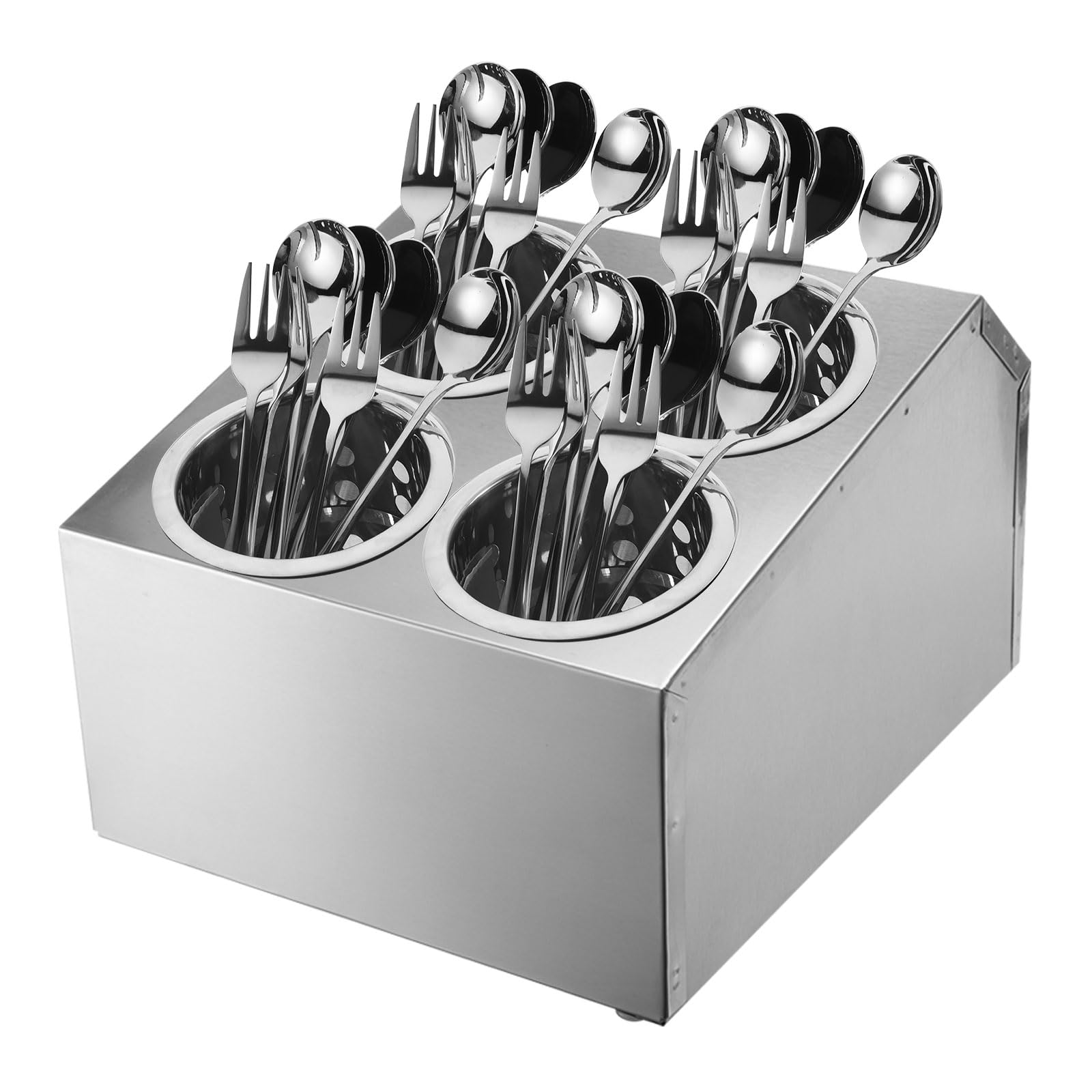 sourcing map Commercial Utensil Holder, Stainless Steel Kitchen Utensil Holder Cylinder Flatware Caddy Drying Rack Countertop Silverware Organizer for Restaurants Buffets (Double Row 4 Holes)