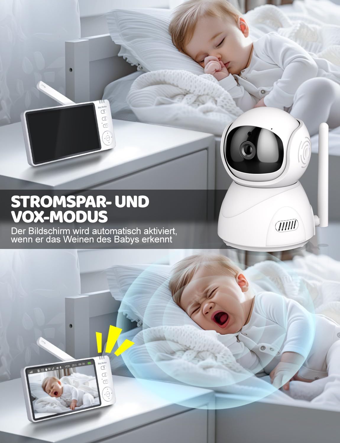 BURNNOVE elektroniczny niania z kamerą dwukierunkowa komunikacja, czujnik temperatury, VOX, kołysanki, alerty – bezpieczny nadzór dla rodziców