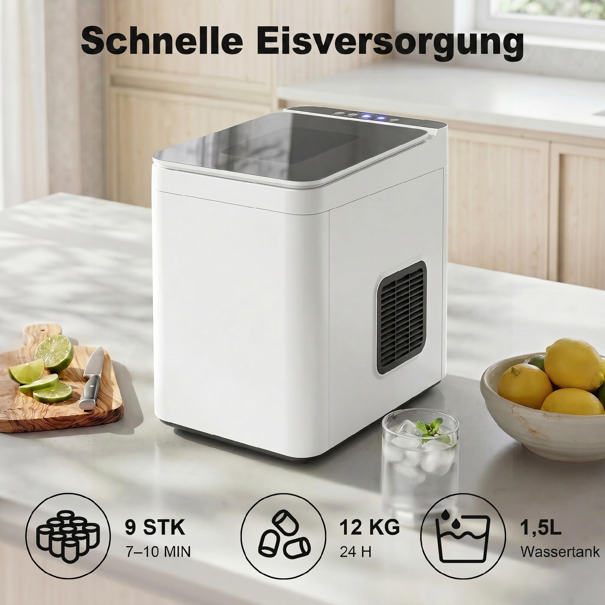 HOMCOM Eiswürfelmaschine Klein, 12 kg 24 Std., 9 Eiswürfel in 7-10 Minuten, 2 Größen von Bullet-Eiswürfeln, Ice Maker Selbstreinigend Eiswürfelbereiter mit Eisschaufel und Korb, für Küche, Büro, Party