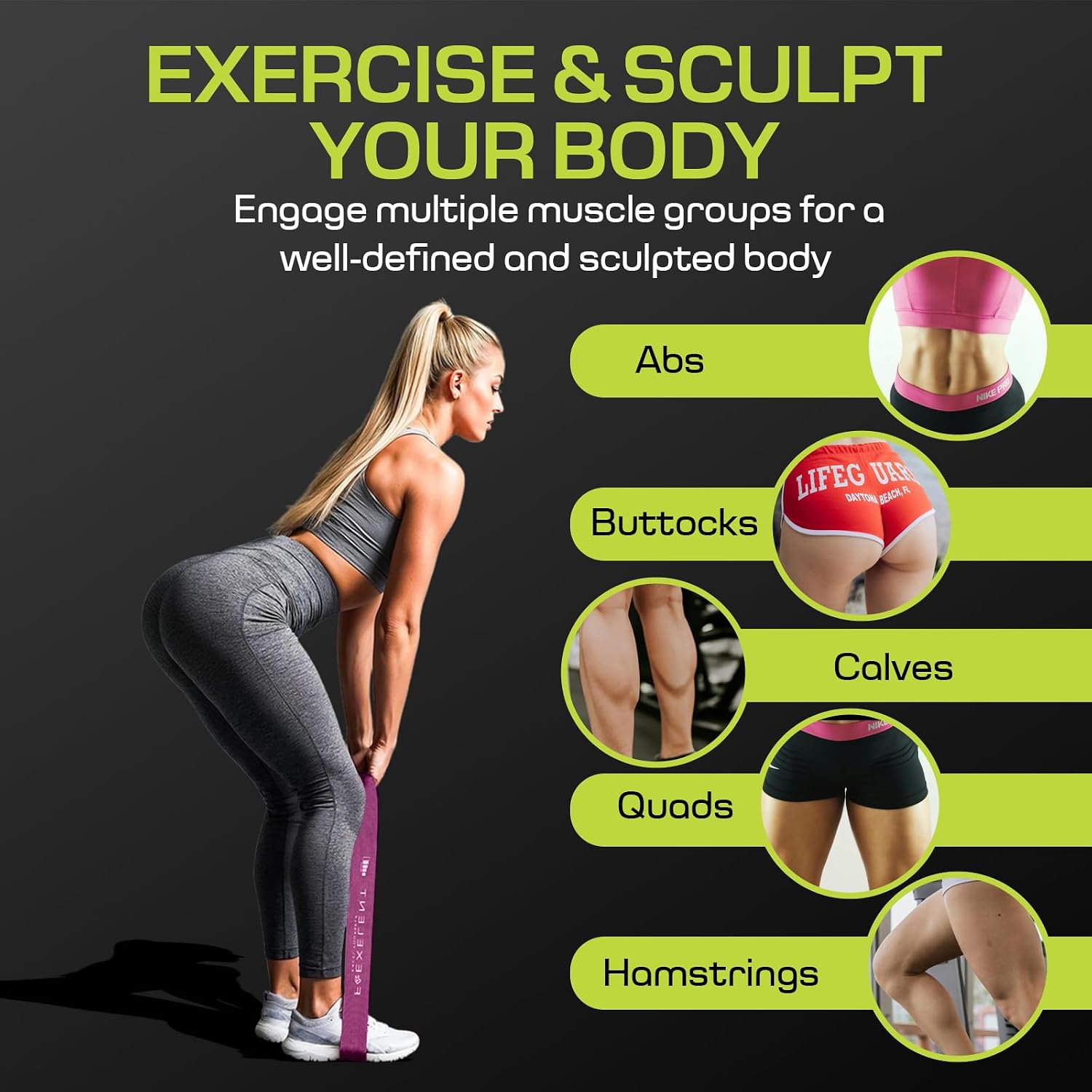 Flexelent Short Fabric Resistance Bands for Working Out, 5 Strength Levels image 2
